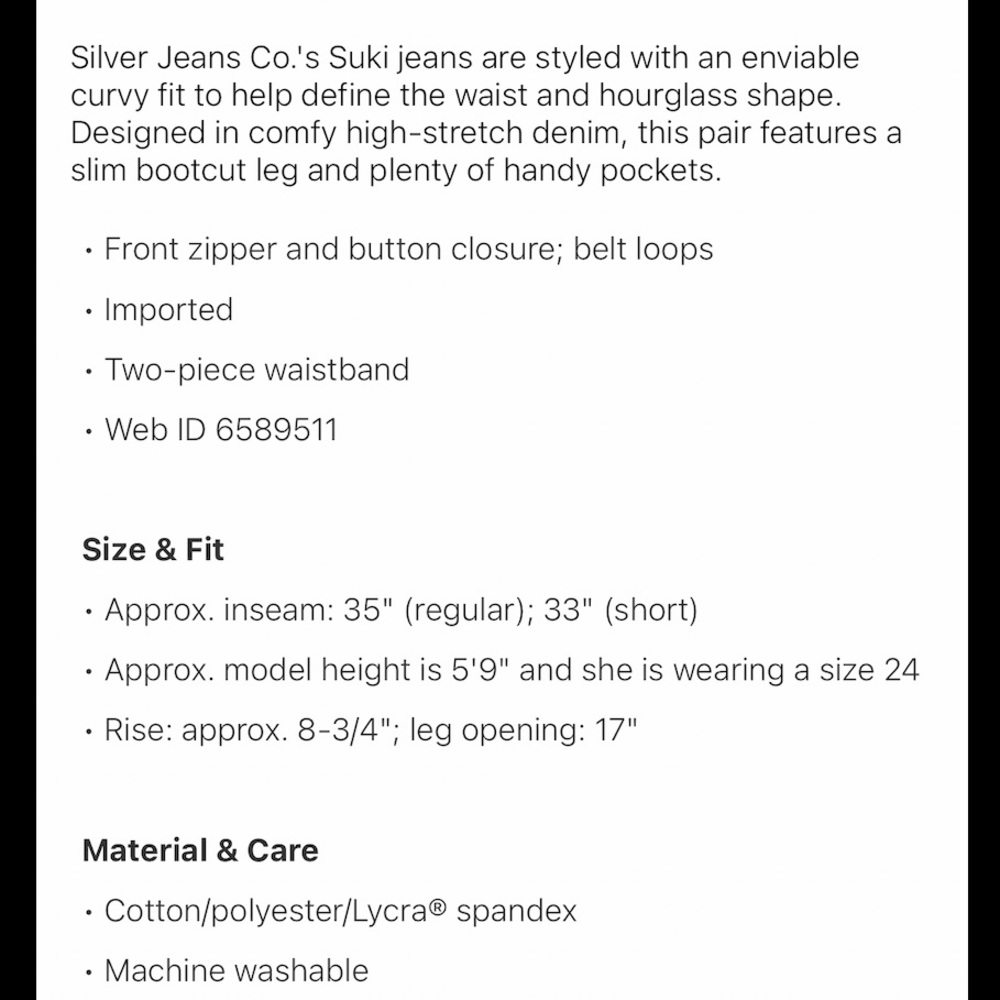 Silver Jeans Co. Suki Curvy Fit Boot Cut Women’s Jeans 27 - Picture 12 of 17